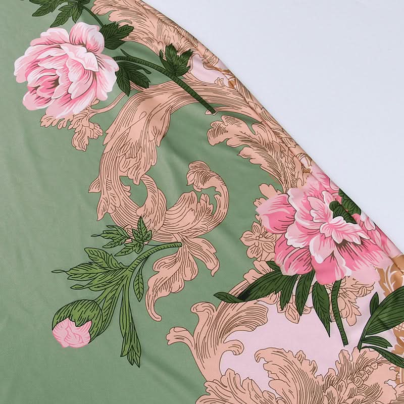 Chic Sage Floral Backless Maxi Dress - V-Neck Elegance for Fall Events & Holiday Escapes