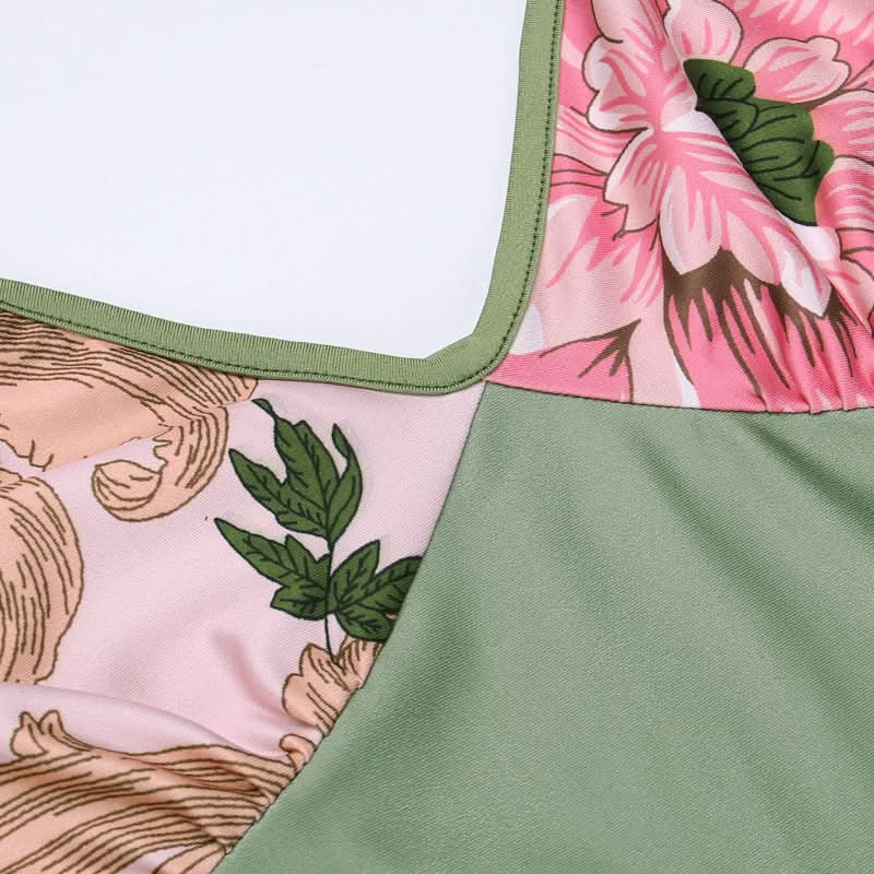 Chic Sage Floral Backless Maxi Dress - V-Neck Elegance for Fall Events & Holiday Escapes