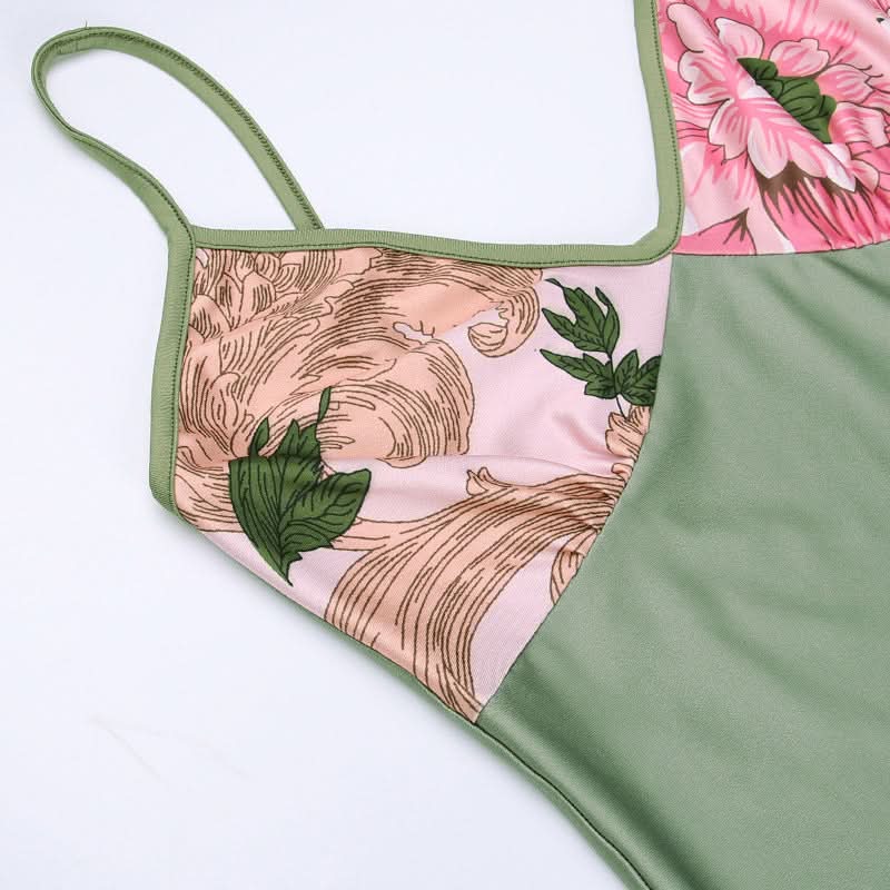 Chic Sage Floral Backless Maxi Dress - V-Neck Elegance for Fall Events & Holiday Escapes