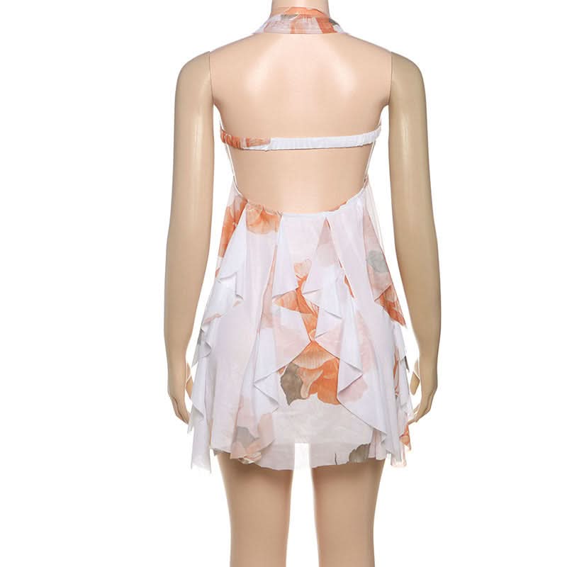 Autumn Glow Halter Floral Ruffle Mini Dress - Effortless Chic for Fall & Holiday Parties
