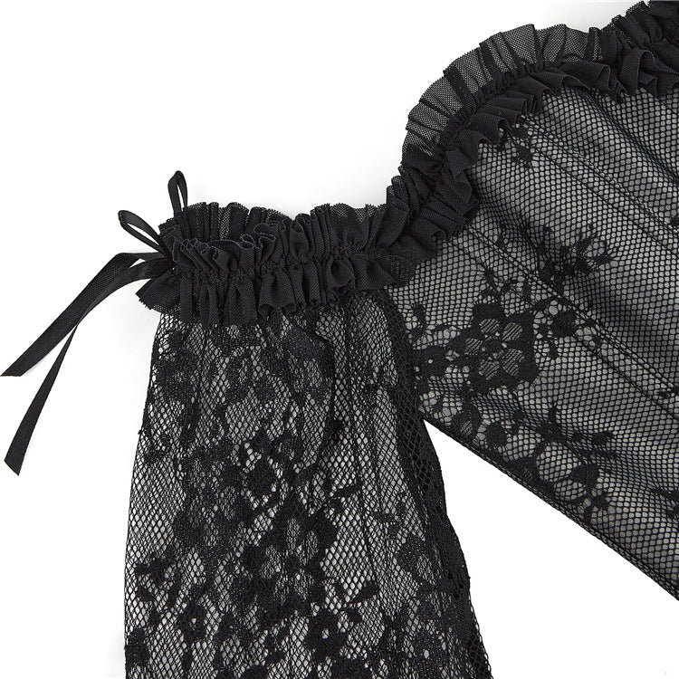 Enchanting Black Lace Off-Shoulder Corset Top | Gothic Romance for Fall & Holiday Parties