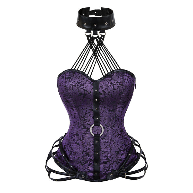 Siren Red Gothic Halter Corset Top with O-Ring & Cage Straps - Edgy Fall & Winter Glamour