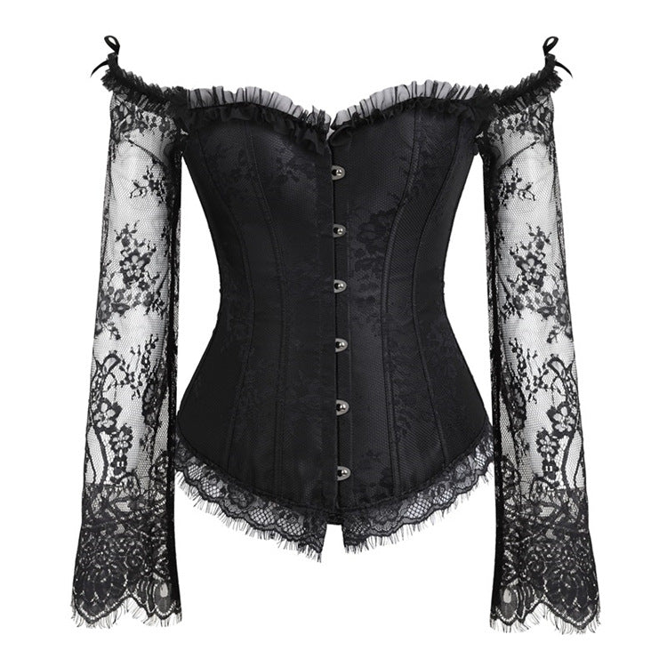 Enchanting Black Lace Off-Shoulder Corset Top | Gothic Romance for Fall & Holiday Parties