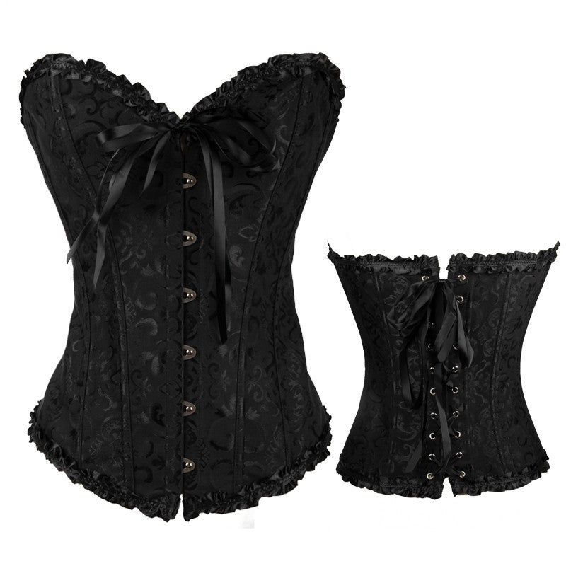 Enchanting Plum Brocade Corset Top with Ruffle Trim | Perfect for Halloween, Fall & Holiday Parties