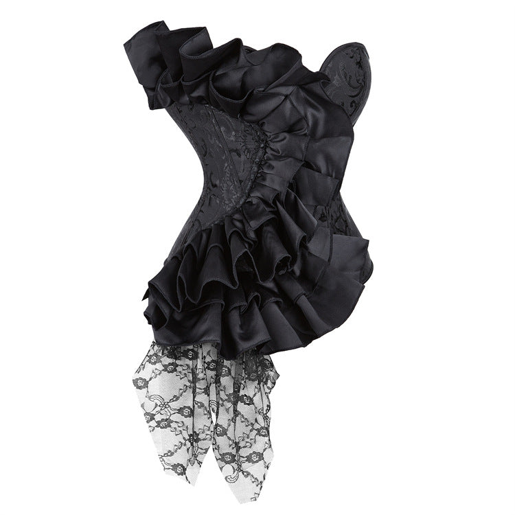 Enchanting Black Ruffle & Lace Corset Top | Steampunk & Gothic Glam for Fall & Holiday Parties