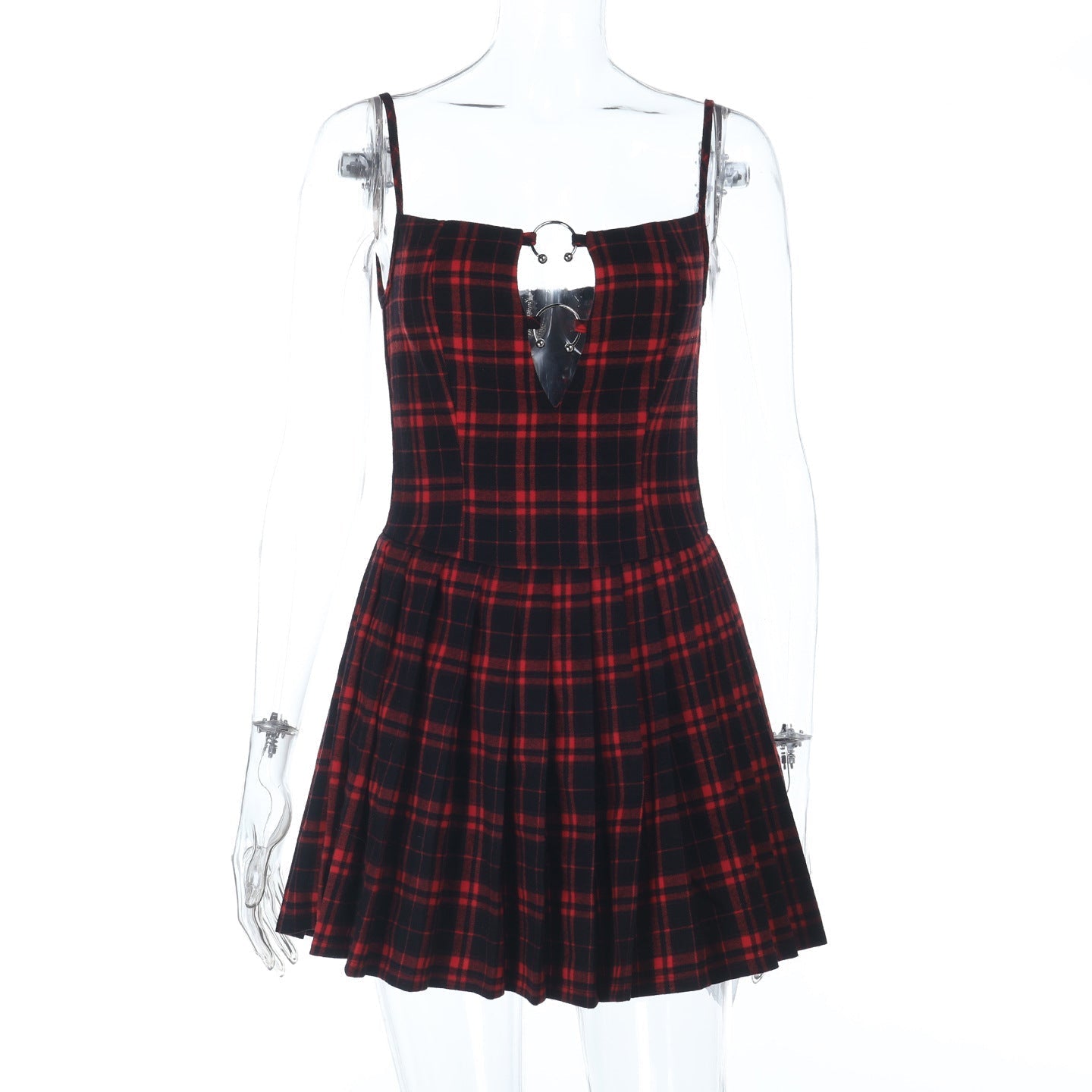 Edgy Plaid O-Ring Zip Mini Dress - Your Fall & Holiday Party Statement Piece