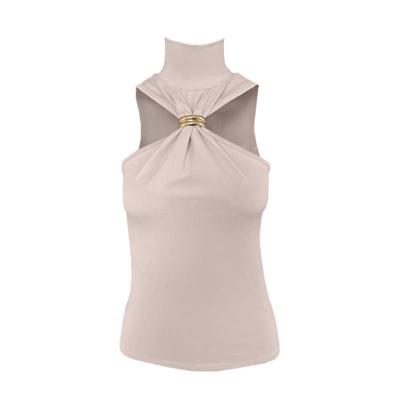 Glam Pink Mock Neck Halter Top with Gold Ring – Chic Fall & Holiday Statement