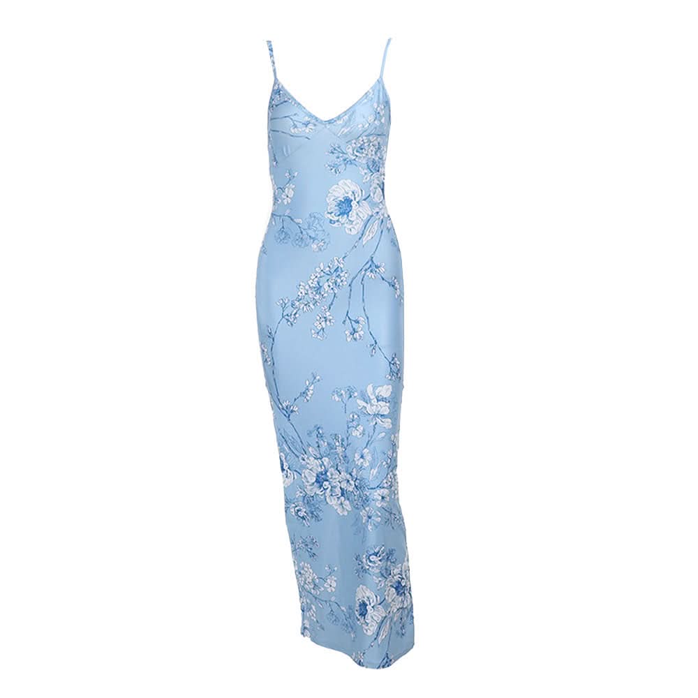 Chic Sage Floral Backless Maxi Dress - V-Neck Elegance for Fall Events & Holiday Escapes