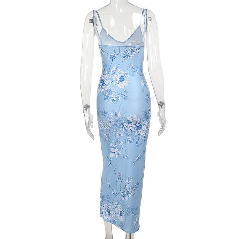 Chic Sage Floral Backless Maxi Dress - V-Neck Elegance for Fall Events & Holiday Escapes