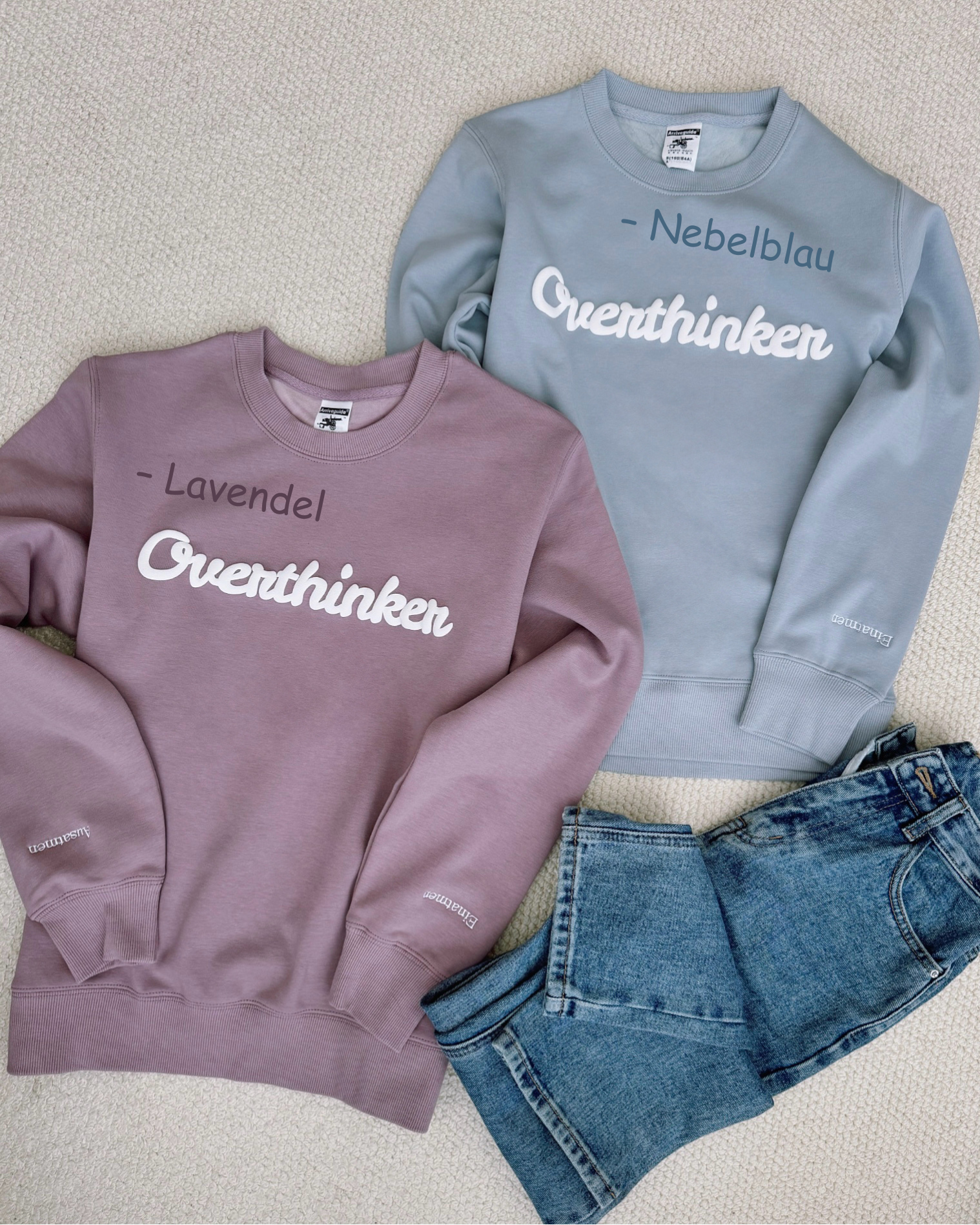 Overthinker Cozy Lavender Crewneck Sweatshirt | Mindful "Breathe In, Breathe Out" Cuffs