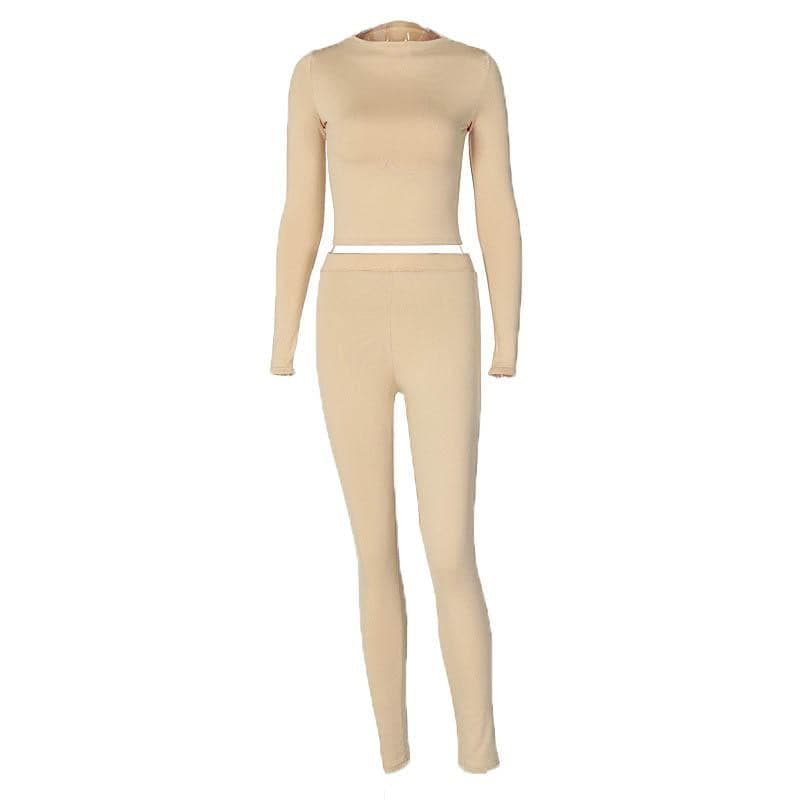 Cozy Chic White Long Sleeve Crop Top & High-Waisted Leggings Set - Your Fall/Winter Go-To!