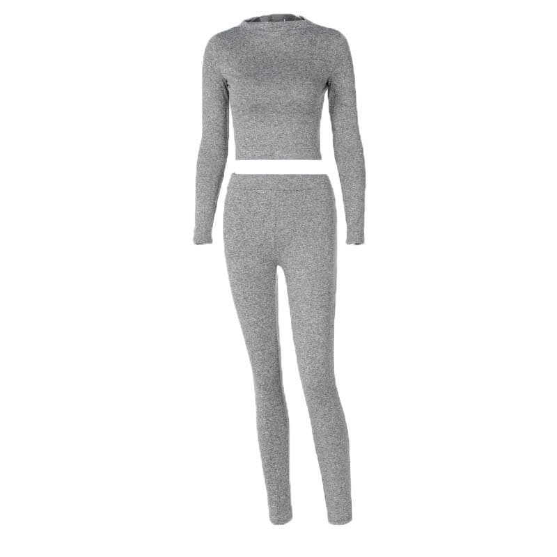 Cozy Chic White Long Sleeve Crop Top & High-Waisted Leggings Set - Your Fall/Winter Go-To!