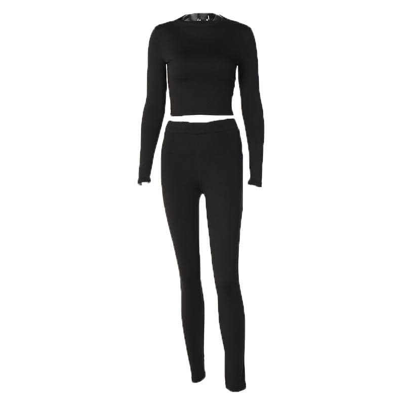 Cozy Chic White Long Sleeve Crop Top & High-Waisted Leggings Set - Your Fall/Winter Go-To!