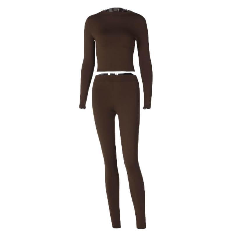 Cozy Chic White Long Sleeve Crop Top & High-Waisted Leggings Set - Your Fall/Winter Go-To!