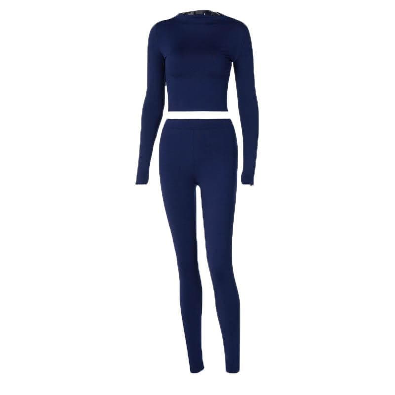 Cozy Chic White Long Sleeve Crop Top & High-Waisted Leggings Set - Your Fall/Winter Go-To!