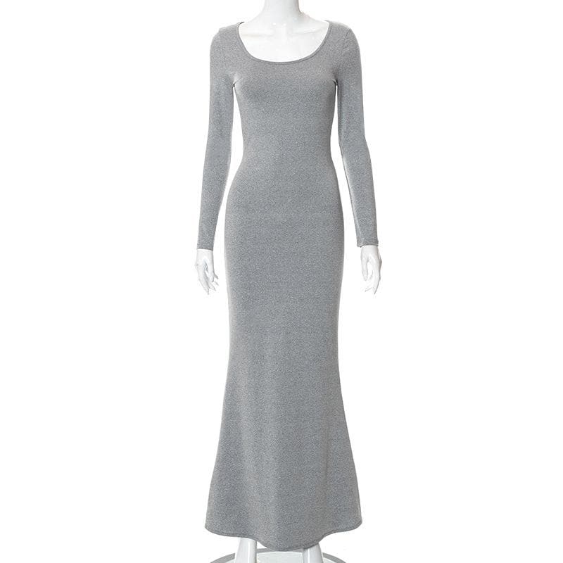 Fall Chic & Cozy: Women's Long Sleeve Scoop Neck Mermaid Maxi Dress