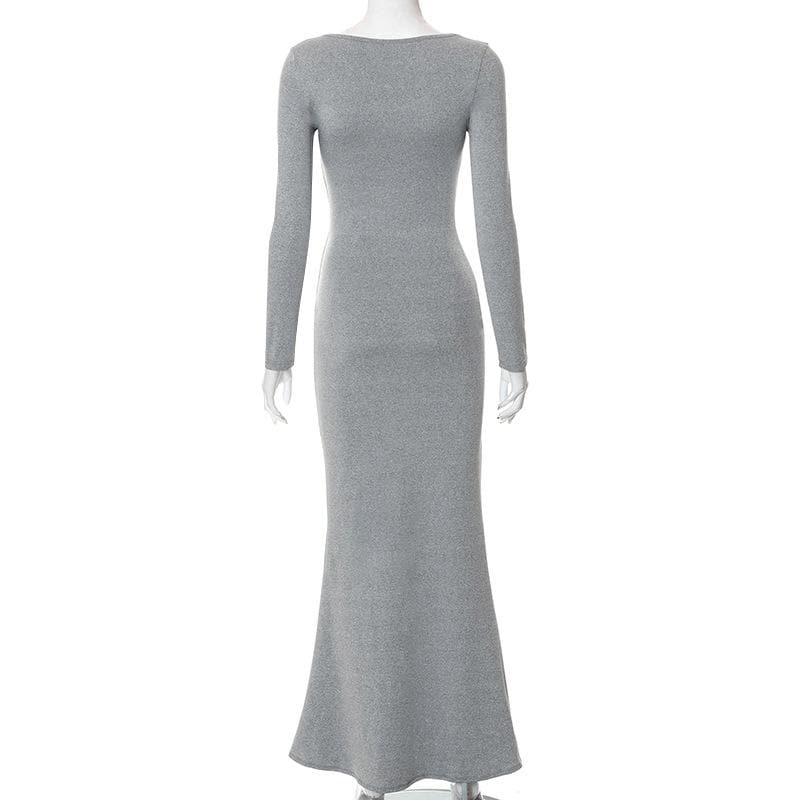 Fall Chic & Cozy: Women's Long Sleeve Scoop Neck Mermaid Maxi Dress