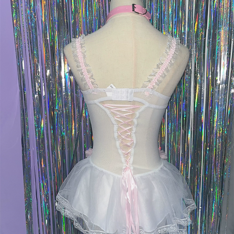 Sweetheart Fantasy Maid Lace & Tulle Corset Babydoll Dress - Perfect Halloween Lingerie