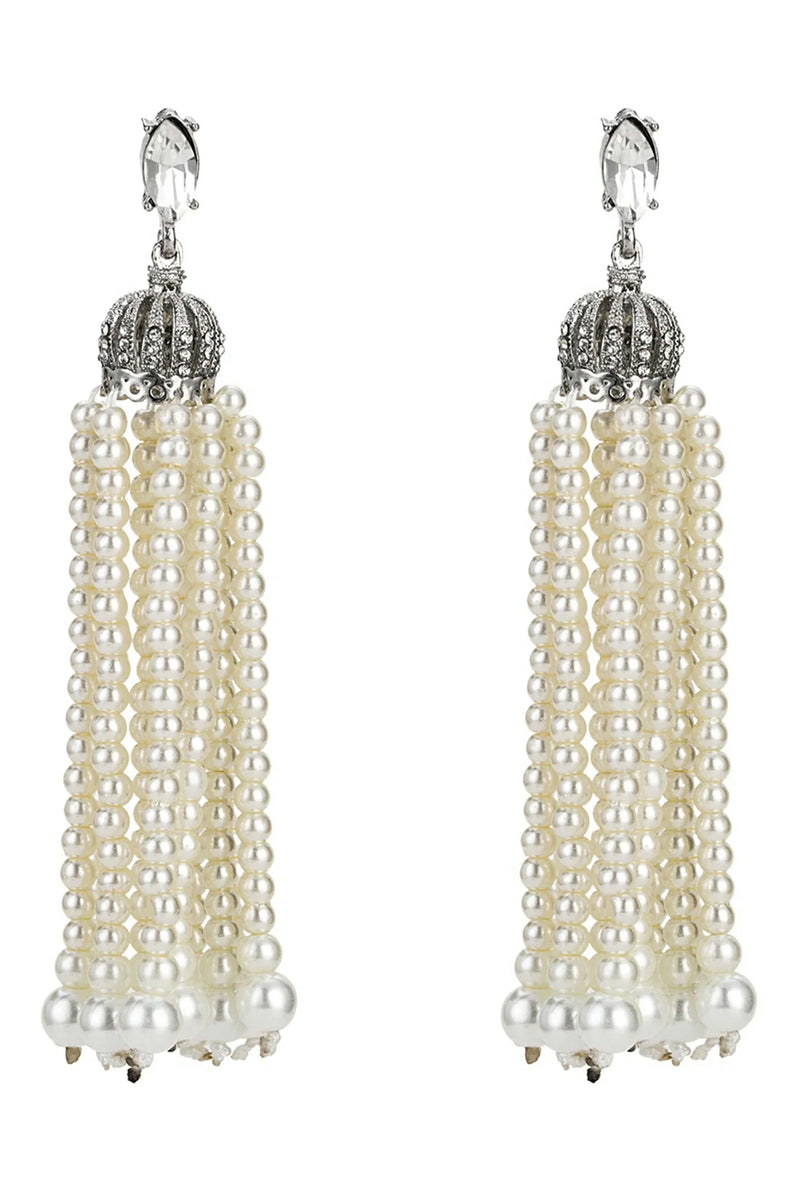 Danessa Tassel Pearl Diamond Earrings