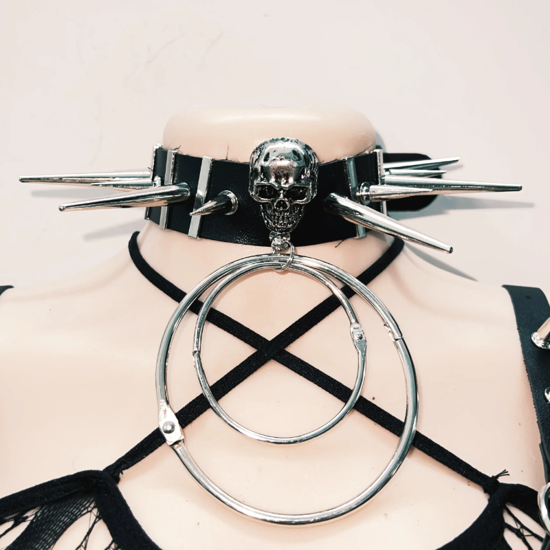 Spiked Skull Harness Bra Top - Unleash Your Inner Rebel for Halloween, Rave & Gothic Nights