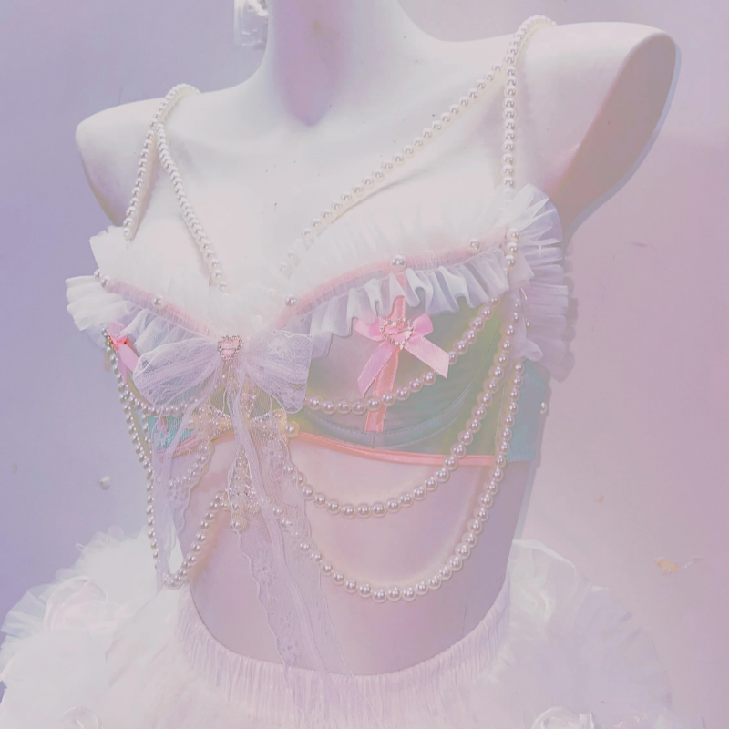 Enchanted Pearl & Ruffle Bralette Top – Whimsical Coquette Chic for Your Halloween & Holiday Glam