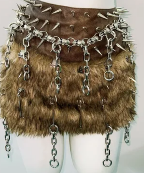 Fierce Faux Fur Spiked O-Ring Festival Set - Wild Warrior Two-Piece for Halloween & Rave