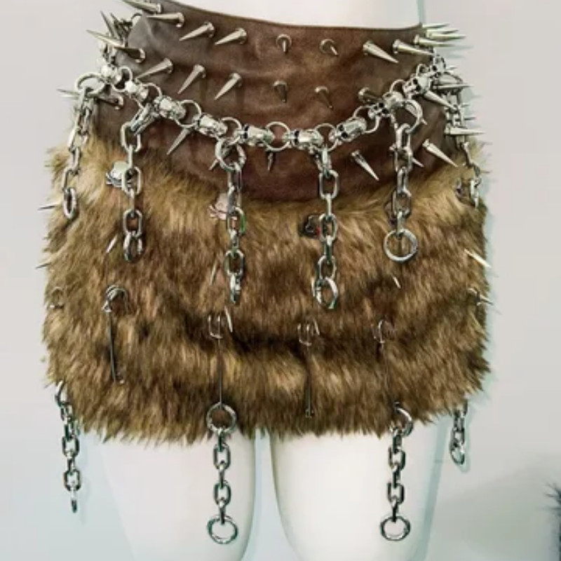 Fierce Faux Fur Spiked O-Ring Festival Set - Wild Warrior Two-Piece for Halloween & Rave
