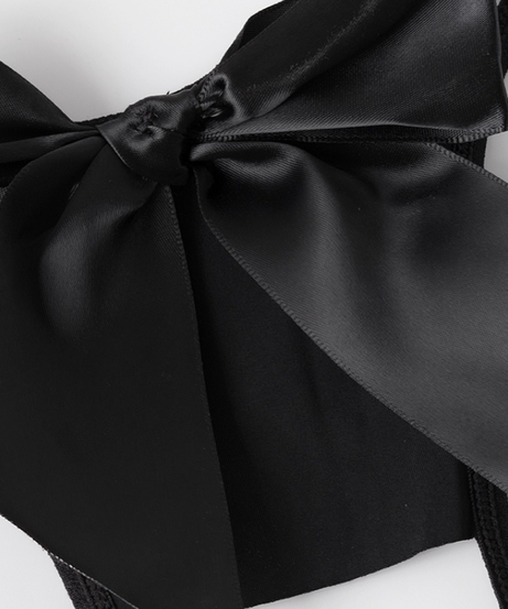 Enchanting Black Satin Bow Open Crotch Thong - Adjustable Fit for Autumn Nights