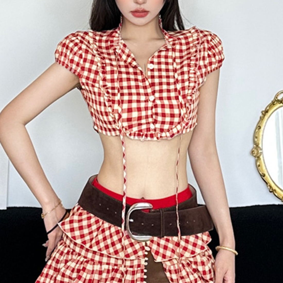 Red Gingham Ruffle Crop Top - Fall Festival & Western Chic