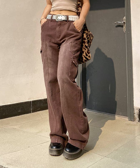 Fall Trend: Women's High-Rise Baggy Cargo Jeans - Y2K Faded Denim