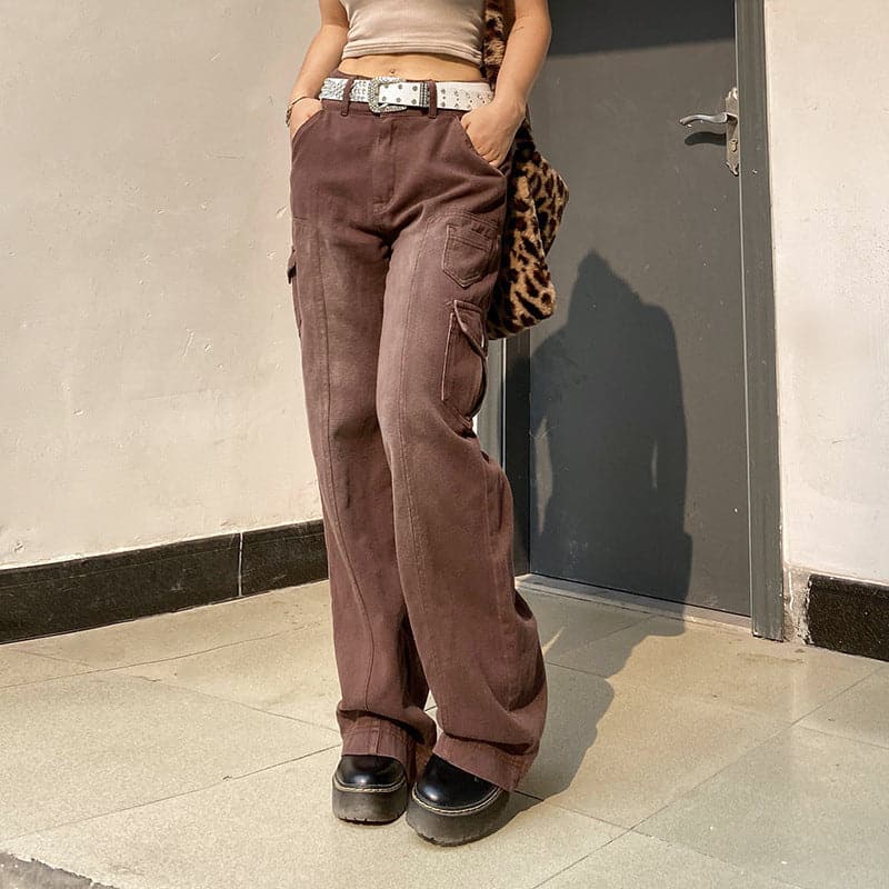 Fall Trend: Women's High-Rise Baggy Cargo Jeans - Y2K Faded Denim