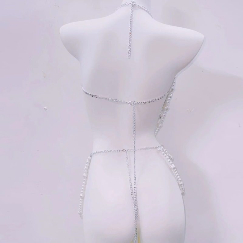 Glam Goddess Pearl & Silver Body Chain Harness - Dazzle for Halloween, Festivals & NYE!