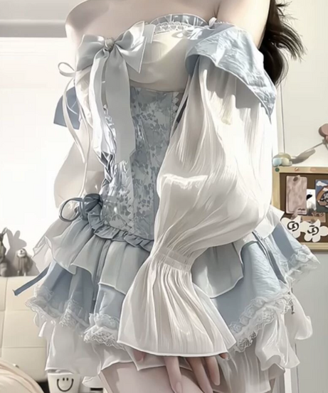 Autumn Enchantress Corset Mini Dress | Off-Shoulder Ruffle & Bow | Fairycore Dream