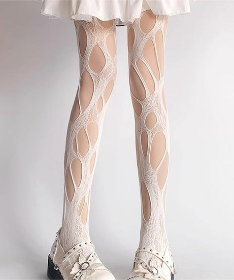 Edgy Gothcore Distressed Lace Tights | Perfect for Halloween & Fall Fashion