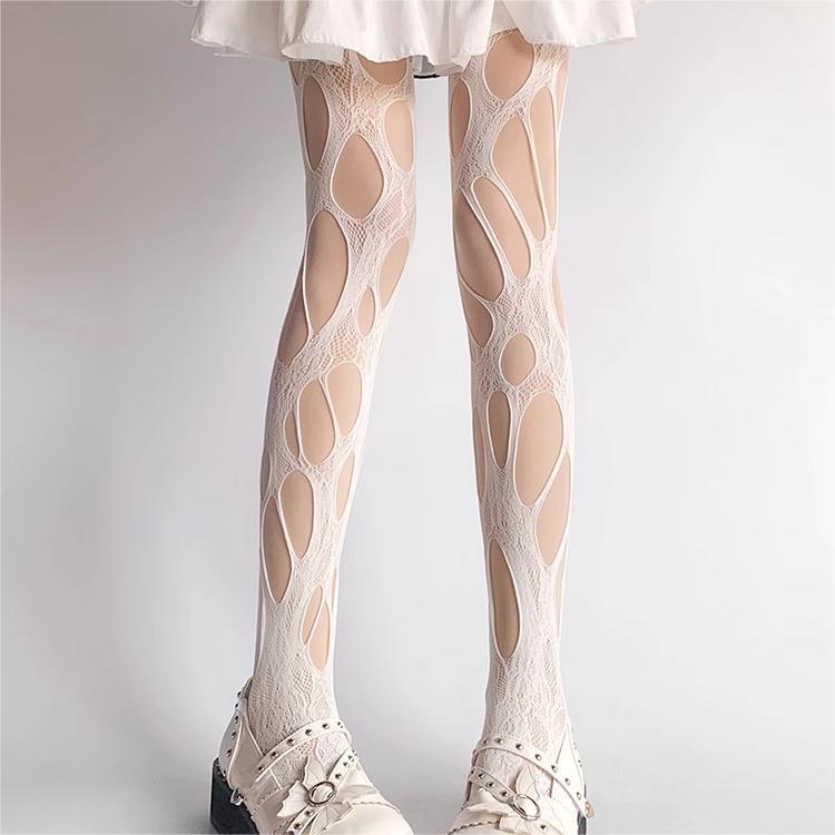 Edgy Gothcore Distressed Lace Tights | Perfect for Halloween & Fall Fashion