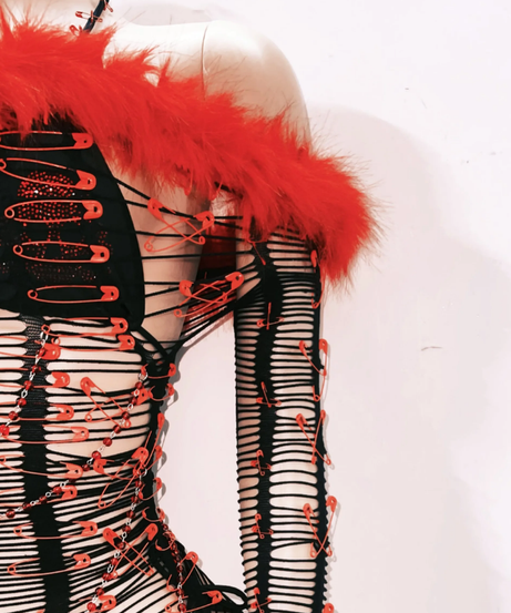 Ignite the Night: Red & Black Skull Faux Fur Cut-Out Mini Dress - Ultimate Halloween & Rave Statement