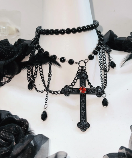 Bewitching Gothic Romance Lace Mini Dress Set - Dramatic Flared Sleeves & Red Accents for Halloween & Fall