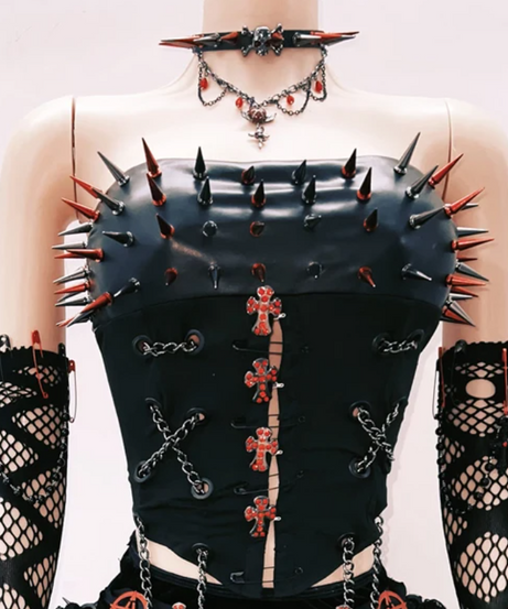 Unleash Your Edge: Spiked Gothic Punk Corset Top - Halloween & Clubwear