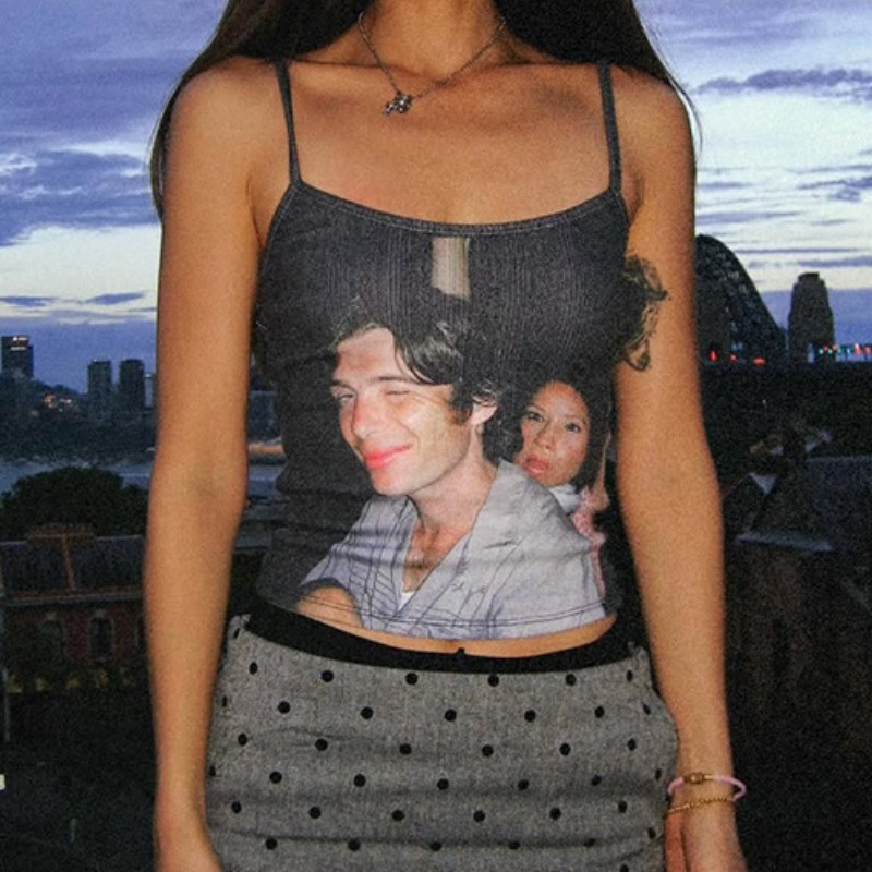 Iconic Duo Cami: Cillian Murphy & Lucy Liu Portrait Backless Top for Fall Nights