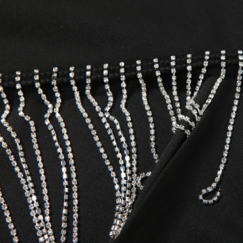 Effortless Glam: Black Fringe V-Neck Midi Dress for Holiday Parties & New Year's Eve