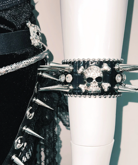 Spooky Season Ready: Rhinestone Cross Fingerless Arm Warmers - Edgy Goth & Punk Halloween Gloves