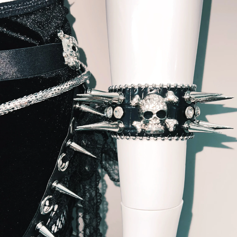 Spooky Season Ready: Rhinestone Cross Fingerless Arm Warmers - Edgy Goth & Punk Halloween Gloves