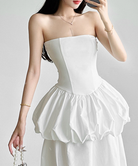 Chic White Strapless Backless Bubble Mini Dress - Structured Bodice for Holiday Parties & Events