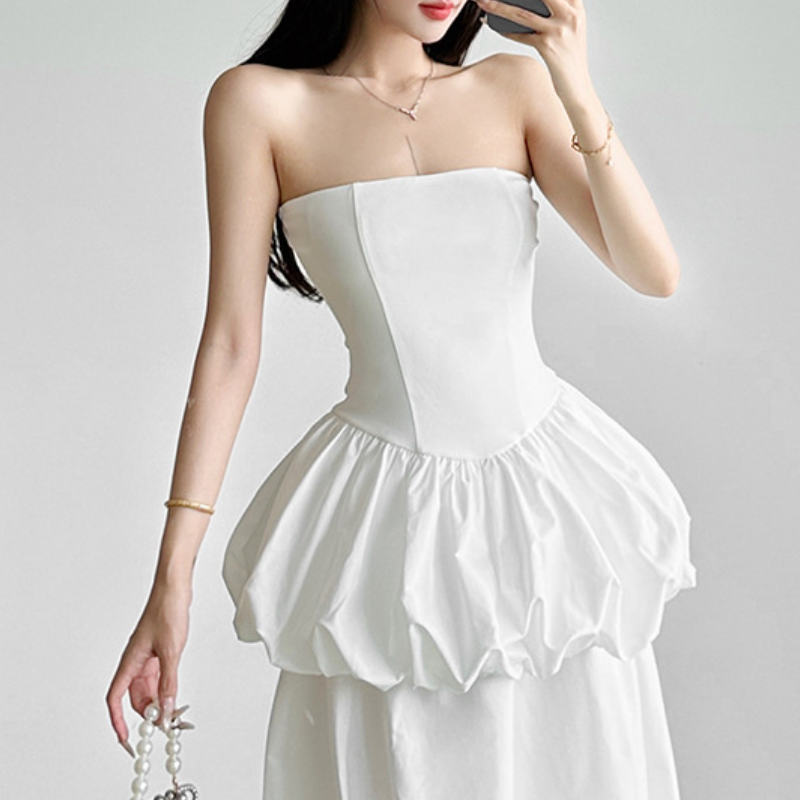 Chic White Strapless Backless Bubble Mini Dress - Structured Bodice for Holiday Parties & Events