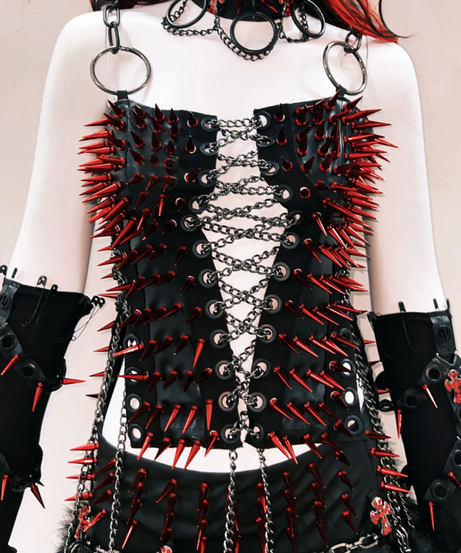 Fierce Red Spiked & Chained Gothic Corset Top - Halloween & Festival Statement