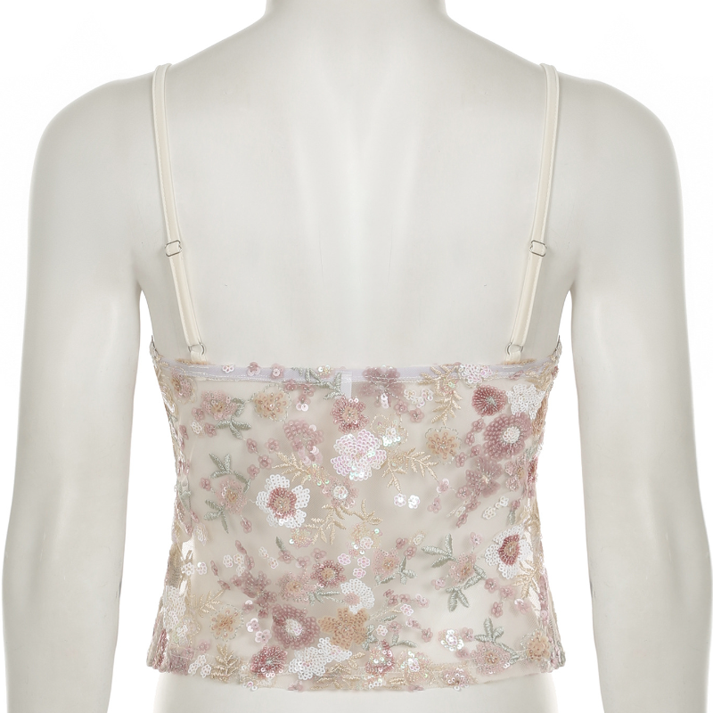 Romantic Floral Sequin Tie-Front Cami Top | Holiday-Ready V-Neck Sparkle
