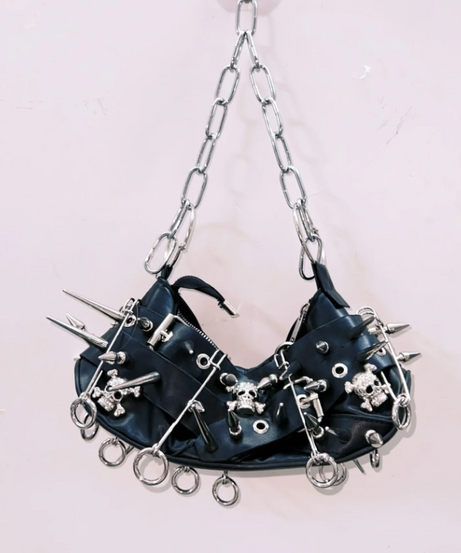 Fierce Spiked & Chain Vegan Leather Crop Top - Gothic Punk Halloween Rave Clubwear for Women