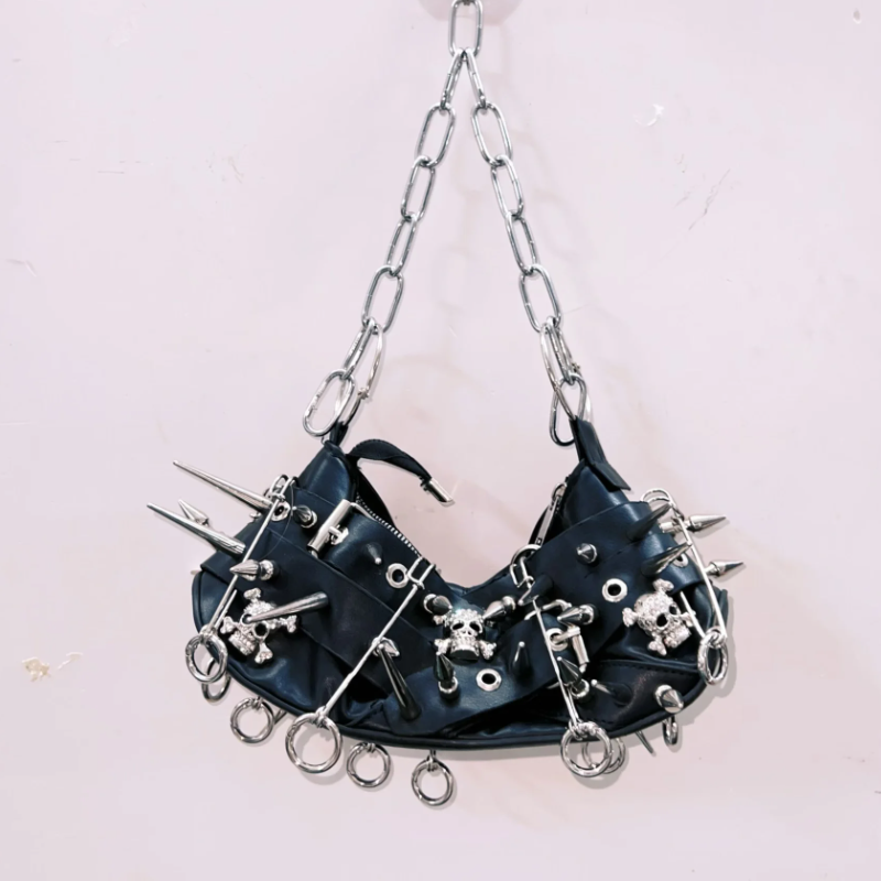 Fierce Spiked & Chain Vegan Leather Crop Top - Gothic Punk Halloween Rave Clubwear for Women