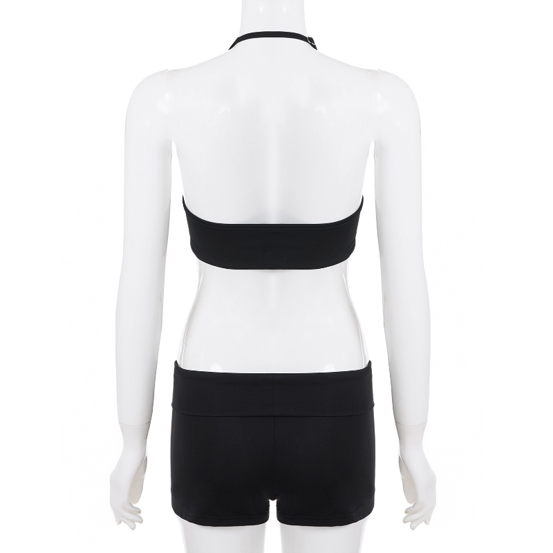 RAPWRITER Halter Crop Top & CIBBAR Shorts Set - Chic American Women's Fall Athleisure