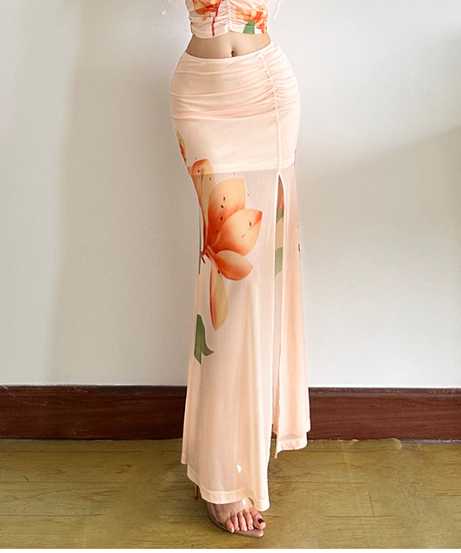 Blush Bloom Ruched Mesh Maxi Skirt with Sassy Slit - Your Fall Getaway Essential